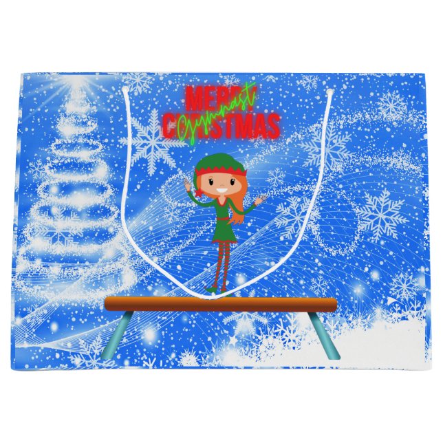 Grand Sac Cadeau Joyeux Noël Gymnast Elf (Devant)