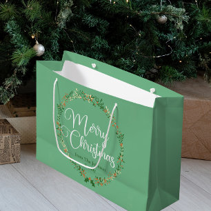 Grand Sac Cadeau Joyeux Noël jolie Monnaie verte Wreath Custom