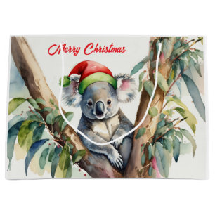 Grand Sac Cadeau Joyeux Noël Koala assis dans un Eucalyptus
