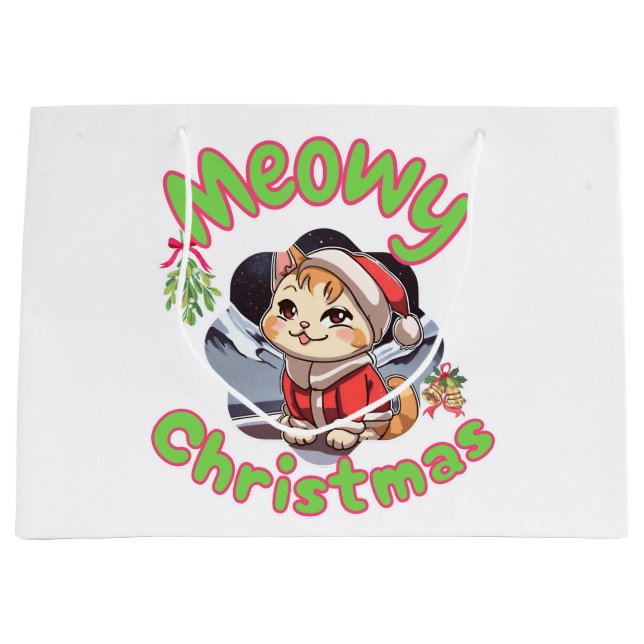Grand Sac Cadeau Joyeux Noël miaou  (Devant)