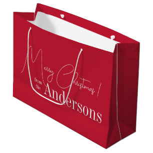 Grand Sac Cadeau Joyeux Noël Moderne Rouge