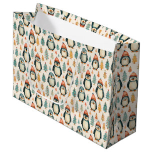 Grand Sac Cadeau Joyeux Noël Noël des pingouins vintages