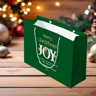Grand Sac Cadeau Joyeux Noël Nom Script Rustique Vert