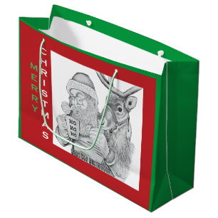 Grand Sac Cadeau Joyeux Noël Père Noël et rennes