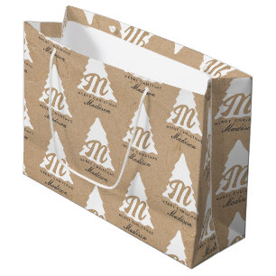Grand Sac Cadeau Joyeux Noël personnalisé Kraft Monogramme