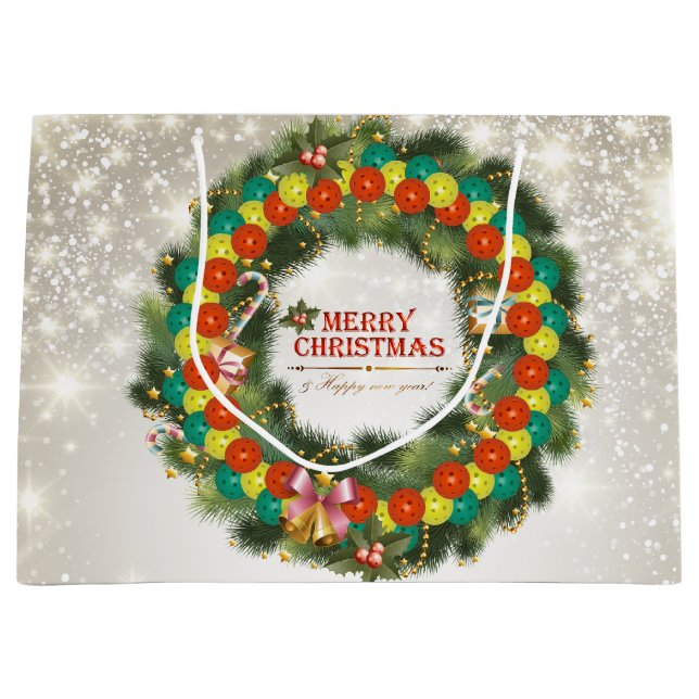 Grand Sac Cadeau Joyeux Noël Pickleball 1 (Devant)
