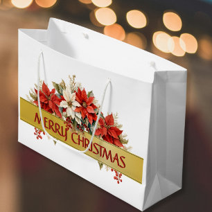 Grand Sac Cadeau Joyeux Noël Poinsettias