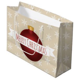 Grand Sac Cadeau Joyeux Noël Rouge Ornement Ruban & Snowflakes