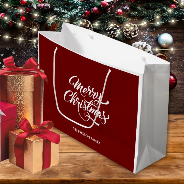 Grand Sac Cadeau Joyeux Noël rouge profond (Créateur téléchargé)