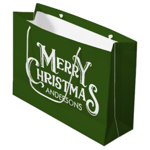 Grand Sac Cadeau Joyeux Noël vert personnalisé