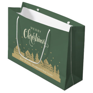Grand Sac Cadeau Joyeux Noël Vert Rétro Clients en immobilier