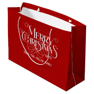 Grand Sac Cadeau Joyeux Noël White Retro Typographie En Rouge