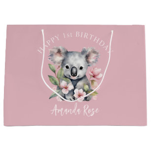 Grand Sac Cadeau Joyeux premier anniversaire aquarelle Koala