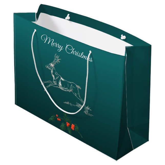 Grand Sac Cadeau Joyeux renne de Noël & Mistletoe  (Dos Angle)