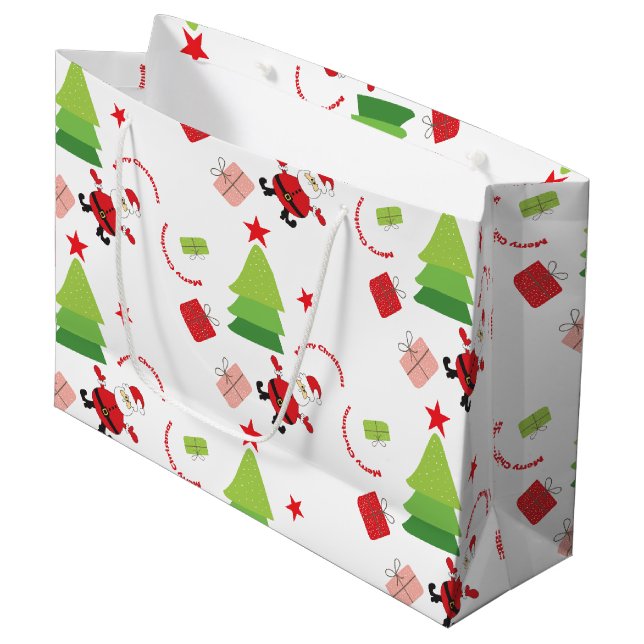 Grand Sac Cadeau Joyeux Santa Rouge et Vert (Devant Angle)