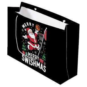 Grand Sac Cadeau Joyeux Swishmas Noël Père Noël Jouer Basketball
