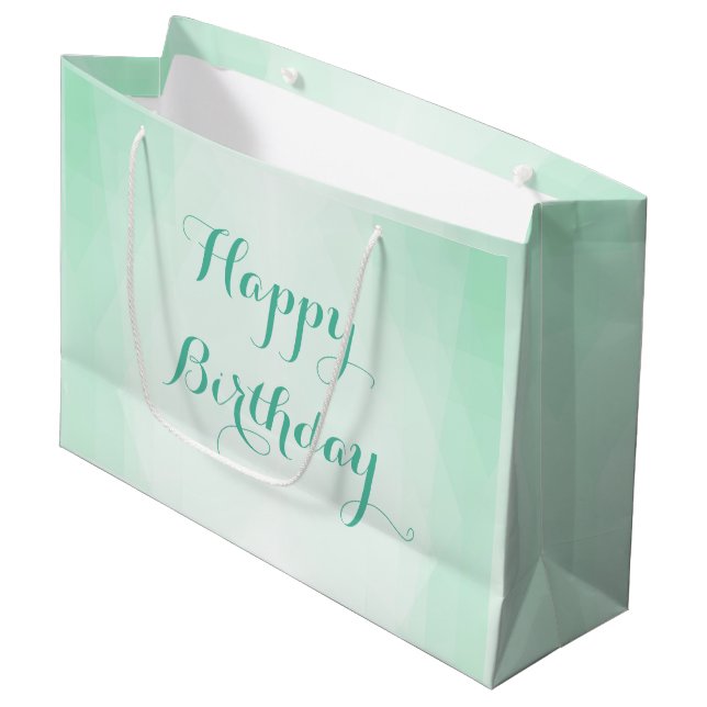 Grand Sac Cadeau Joyeux texte d'anniversaire Mint vert tendance Cou (Devant Angle)