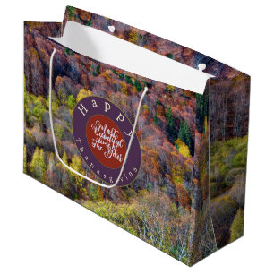 Grand Sac Cadeau Joyeux Thanksgiving Belle Vue Forêt d'automne
