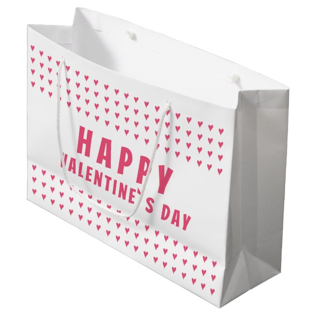 Grand Sac Cadeau Joyeux Valentine`s Day Rose Coeur blanc (Devant Angle)