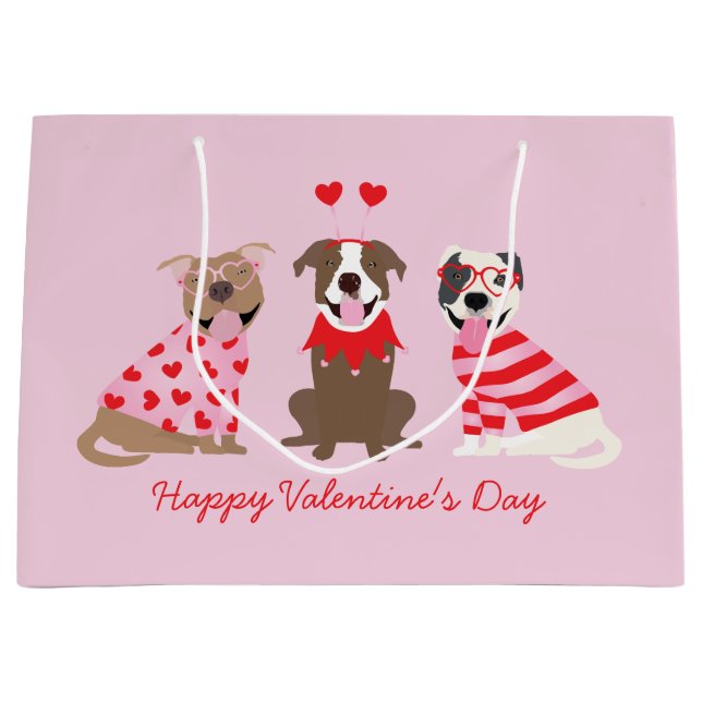 Grand Sac Cadeau Joyeux Valentines Day American Pit Bull Terriers (Devant)
