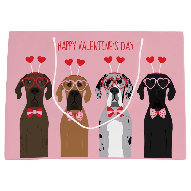 Grand Sac Cadeau Joyeux Valentines Day Chiens de Danse (Devant)