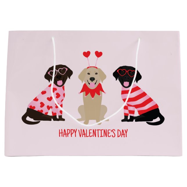 Grand Sac Cadeau Joyeux Valentines Day Labrador Retriever Dogs (Devant)