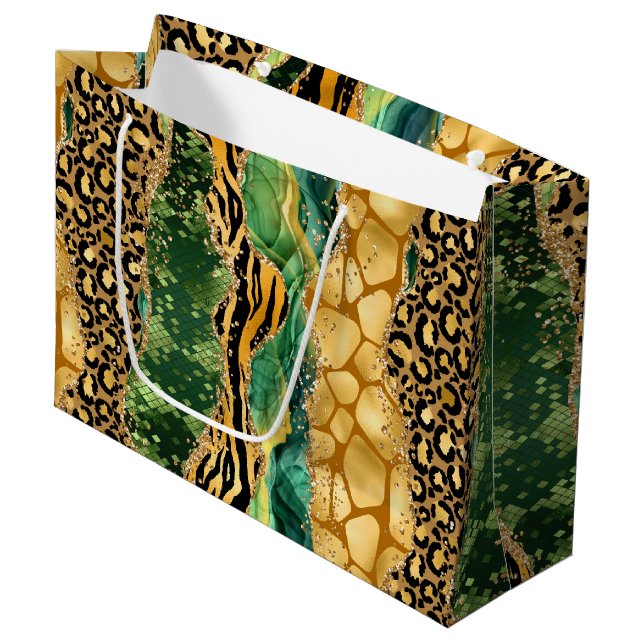 Grand Sac Cadeau Jungle Agate | Motif de texture Wild Glam (Devant Angle)