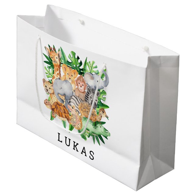 Grand Sac Cadeau Jungle Safari 1er anniversaire (Devant Angle)