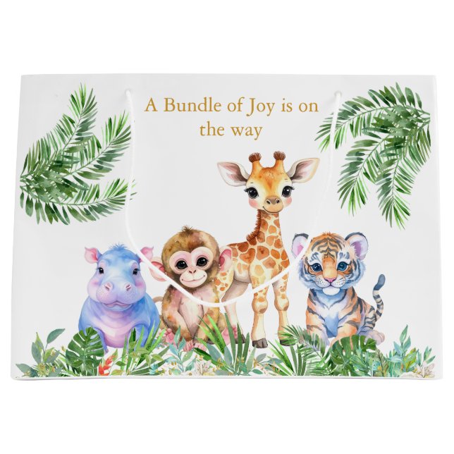 Grand Sac Cadeau Jungle tropicale Bébés animaux (Devant)