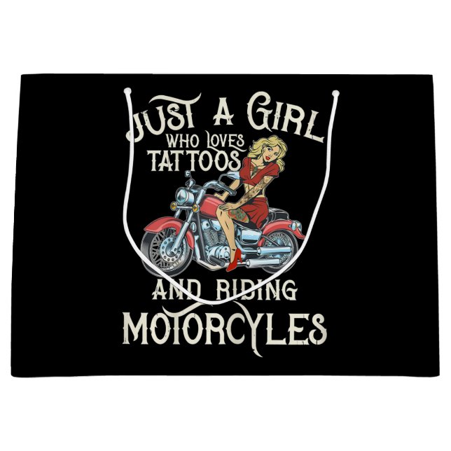 Grand Sac Cadeau Juste une fille qui aime les motos Funny Art Gift. (Devant)