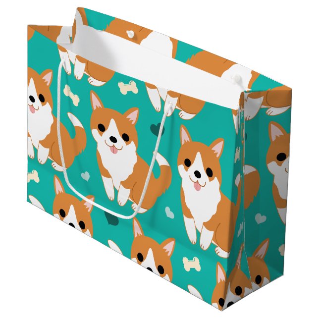 Grand Sac Cadeau Kawaii Cute Corgi chien simple illustration motif (Devant Angle)