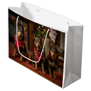 Grand Sac Cadeau Kelpie australienne près de la cheminée Noël