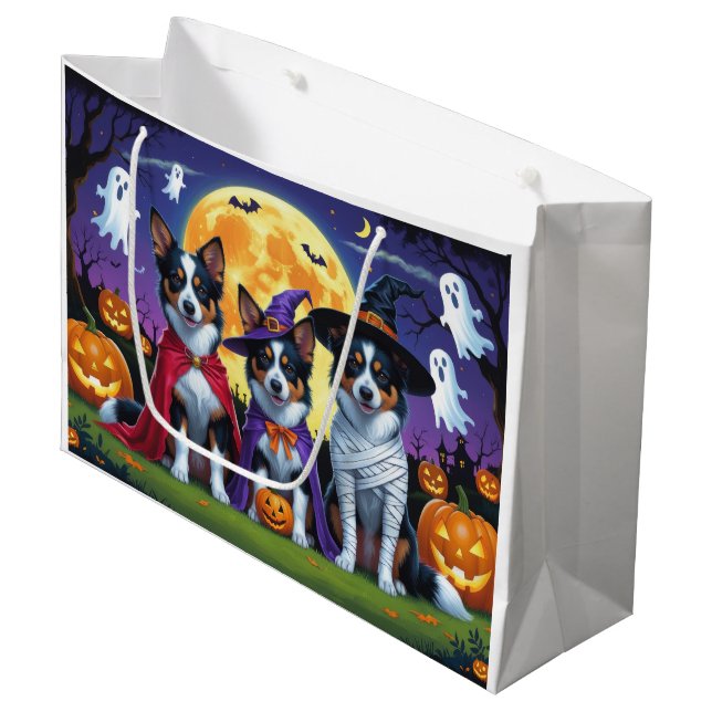 Grand Sac Cadeau Kelpies australiennes Chiens Citrouille Halloween  (Devant Angle)