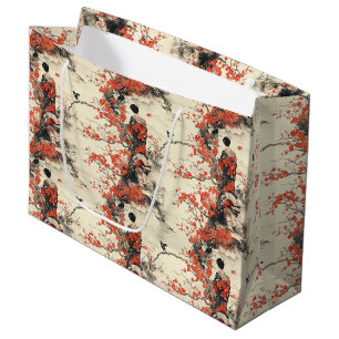 Grand Sac Cadeau Kimono Couple Sakura Romantique Motif (2)