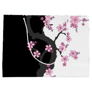 Grand Sac Cadeau Kimono japonais Sakura noir et blanc