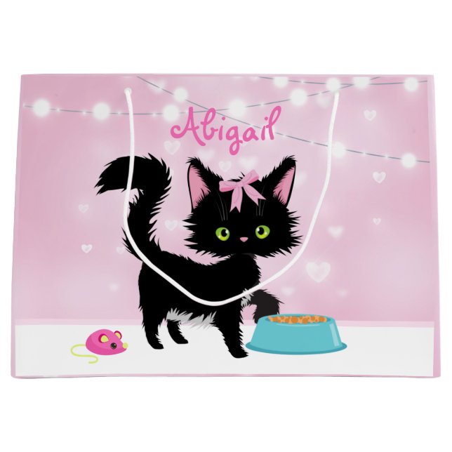 Grand Sac Cadeau Kitten Cat Pink et White Girly (Devant)