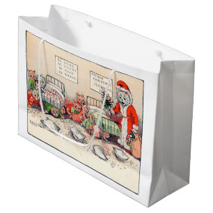 Grand Sac Cadeau Kittens et Père Noël Chat, Louis Wain Grand Cadeau