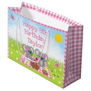 Grand Sac Cadeau Koala Bears Pique-nique Rose En vichy Joyeux Anniv