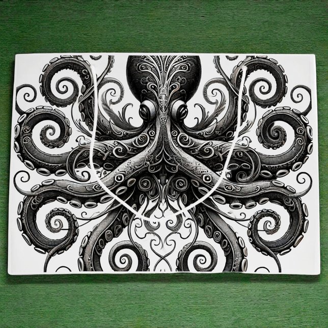 Grand Sac Cadeau Kraken Steampunk Octopus Ornate Black (Créateur téléchargé)