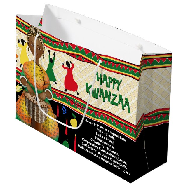 Grand Sac Cadeau Kwanzaa Sept Principes (Devant Angle)