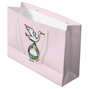 Grand Sac Cadeau La cigogne porte un bébé