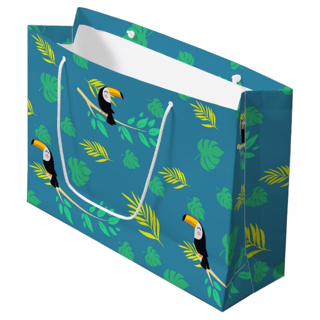 Grand Sac Cadeau La forêt tropicale du Toucan bleu et vert (Devant Angle)