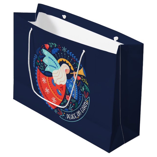 Grand Sac Cadeau La paix sur Terre Angel Design (Devant Angle)