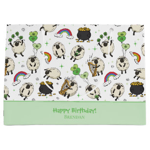 Grand Sac Cadeau La Saint-Patrick Moutons & Trèfles Enfants