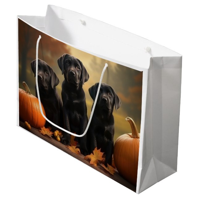 Grand Sac Cadeau Labrador Chiot Automne Citrouille de plaisir (Devant Angle)