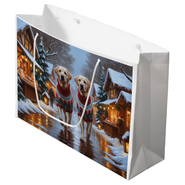 Grand Sac Cadeau Labrador Dogs Christmas Snow Holiday (Devant Angle)