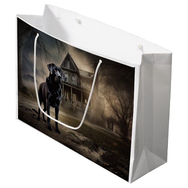 Grand Sac Cadeau Labrador noir Halloween Épouvantable (Devant Angle)