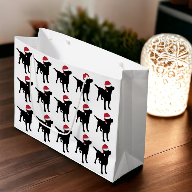Grand Sac Cadeau Labrador Retriever Noir en Rouge Santa Chapeau (Labrador Retriever Black In Red Santa Hat Large Gift Bag from Ricaso)