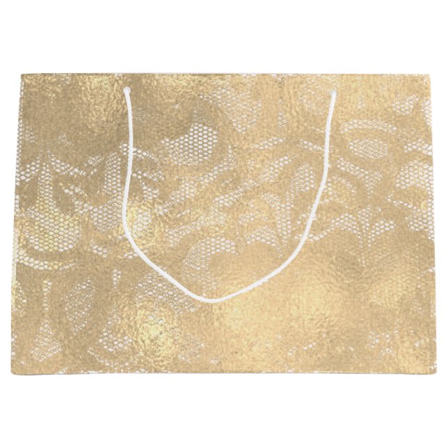 Grand Sac Cadeau Lace Sepia Faux Gold Floral Brive Glam (Devant)