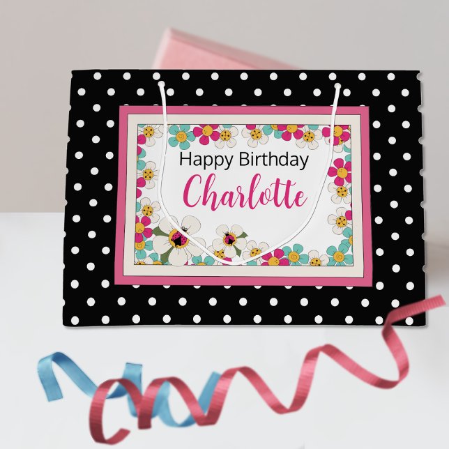 Grand Sac Cadeau Ladybugs et fleurs Anniversaire (Créateur téléchargé)